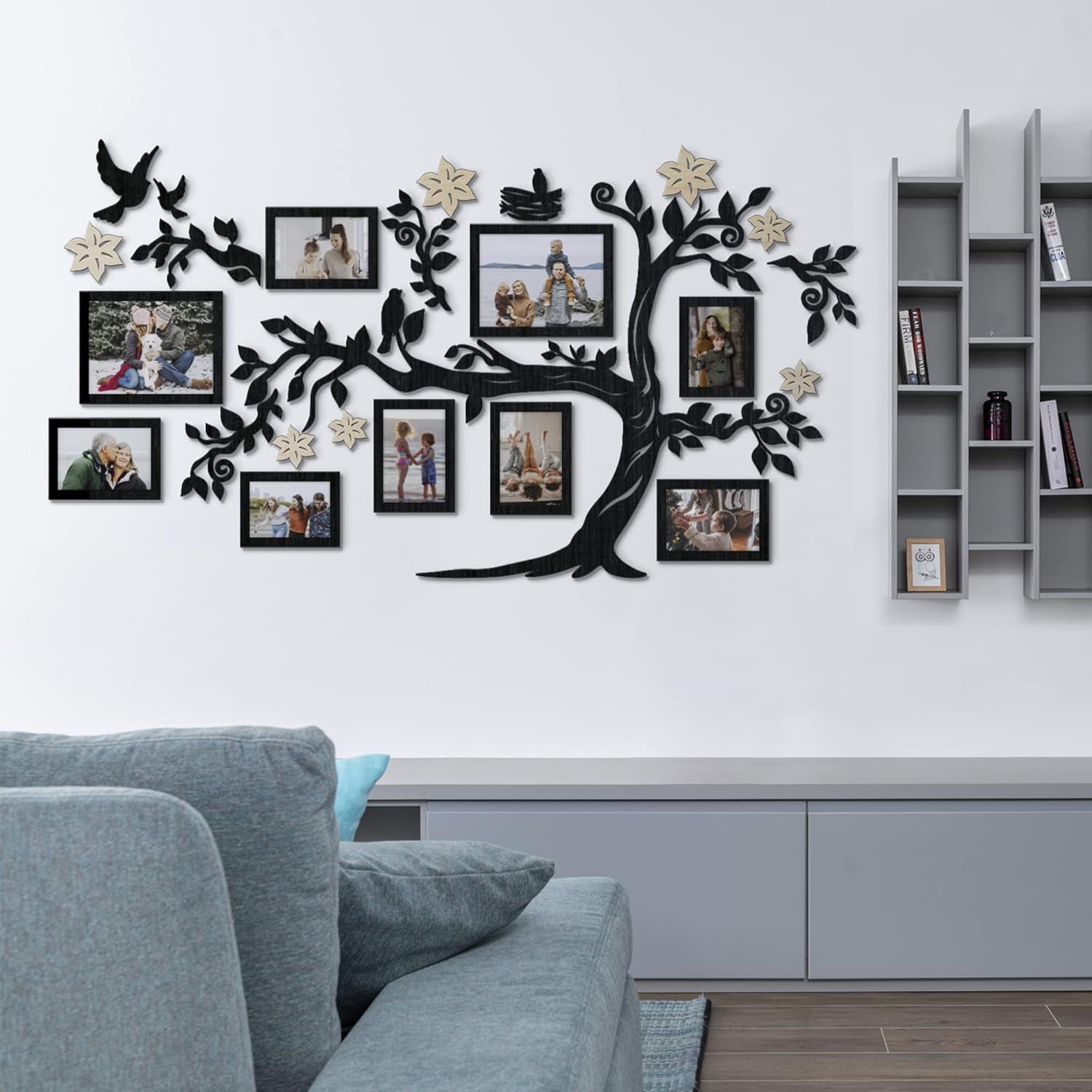 Large Family Tree Wall Decal with Frame - Elegant Black Wall Art for Living Room Decor