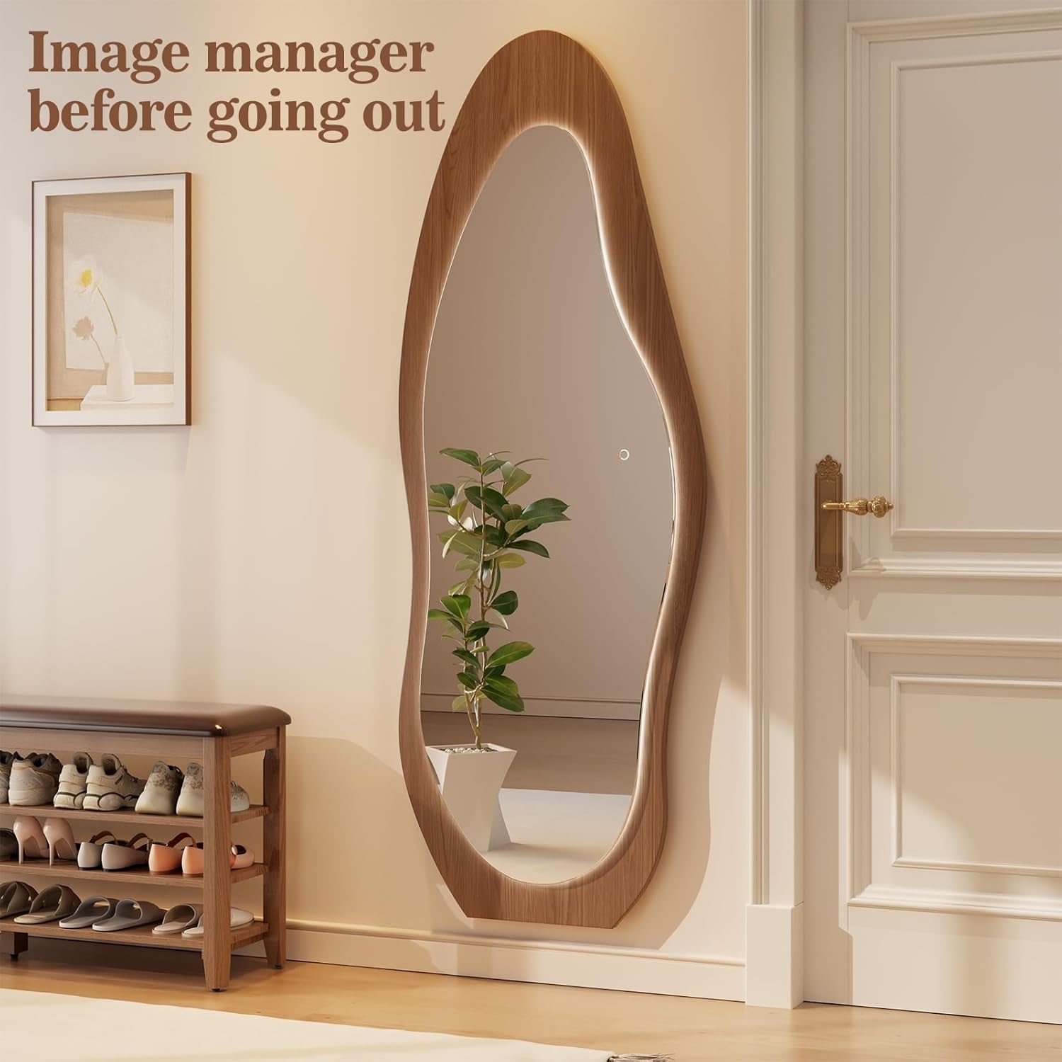 Stylish 69" X 24" Wavy LED Full Length Mirror - Shatter-Proof Design for Bedroom, Living Room, or Cloakroom in Elegant Walnut Finish