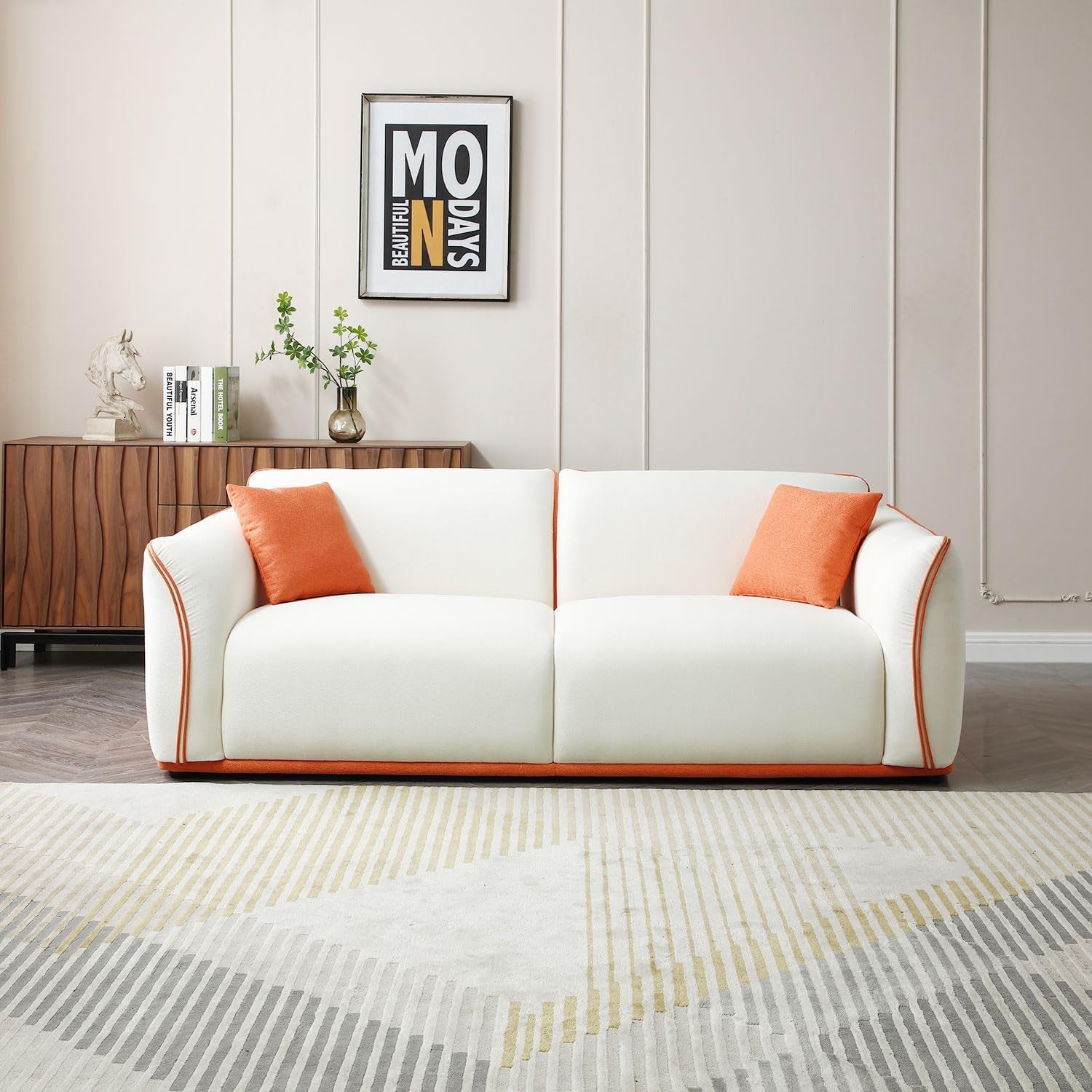 Chic Mid-Century Beige Sofa - Stylish Upholstered Couch for Small Spaces and Modern Living Rooms