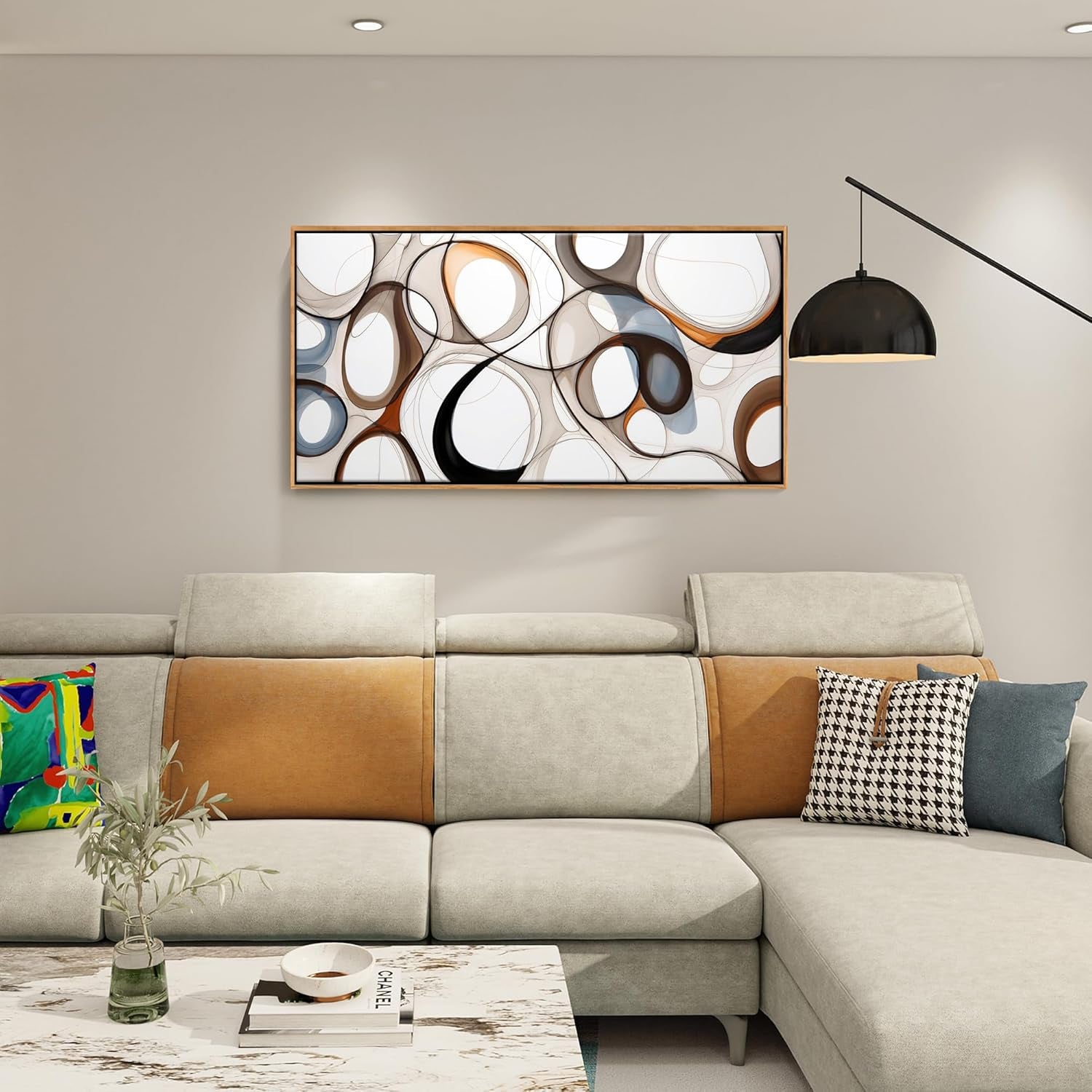 Framed Brown Abstract Canvas Wall Art - Modern Decor for Living Room, Kitchen, Office, and Bedroom - 24x48 Wood Framed Prints