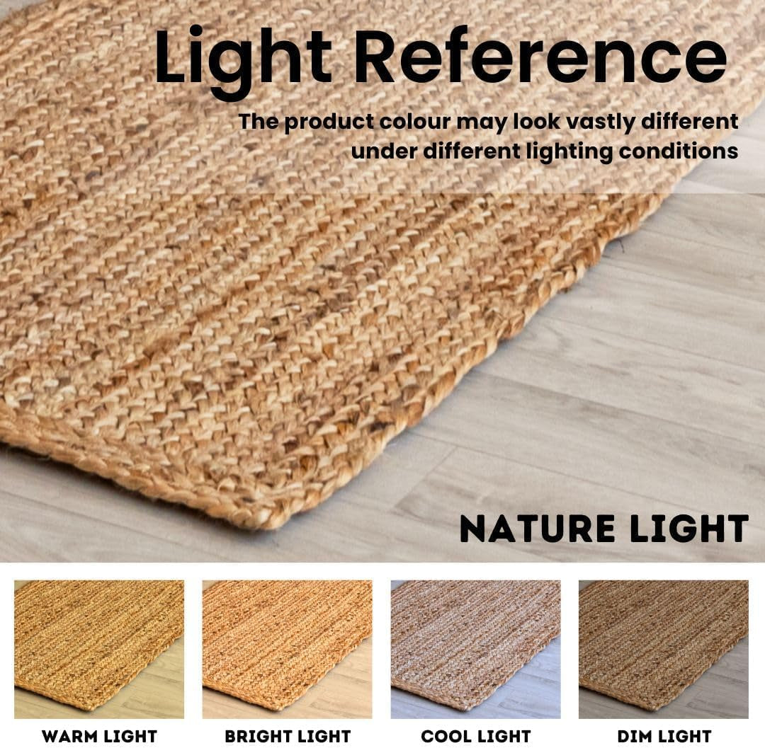 Natural Hand Woven Jute Rug 9'X12' - Boho Chic Reversible Braided Area Rug for Rustic Home Decor in Bedroom, Kitchen, Living Room, Hallway, and Dining Room