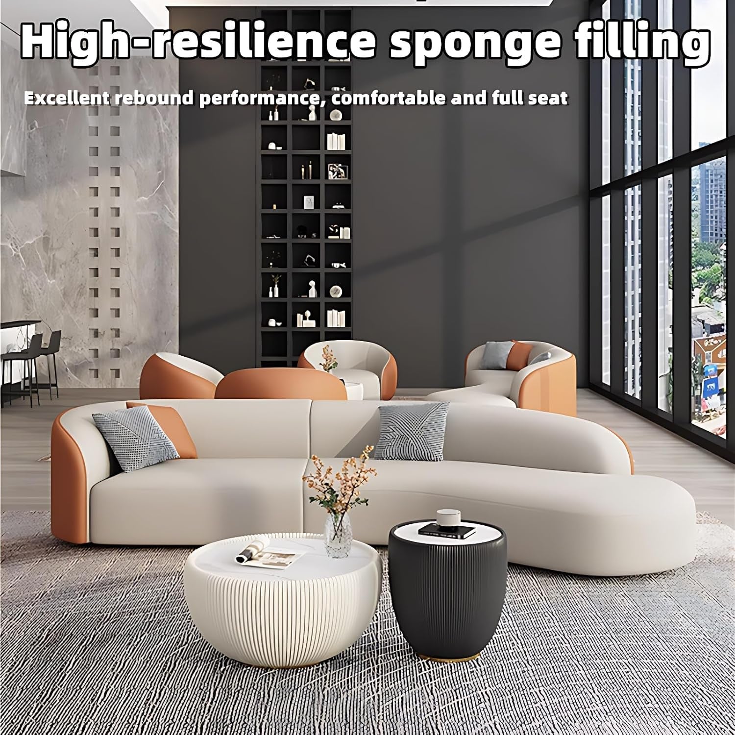 Luxurious Modern Living Room Sofa Set - Elegant Sectional Couches with Coffee Table for Home, Office, Cafe, and Bar (2 Sofas + 2 Chairs + Table, 157.5")