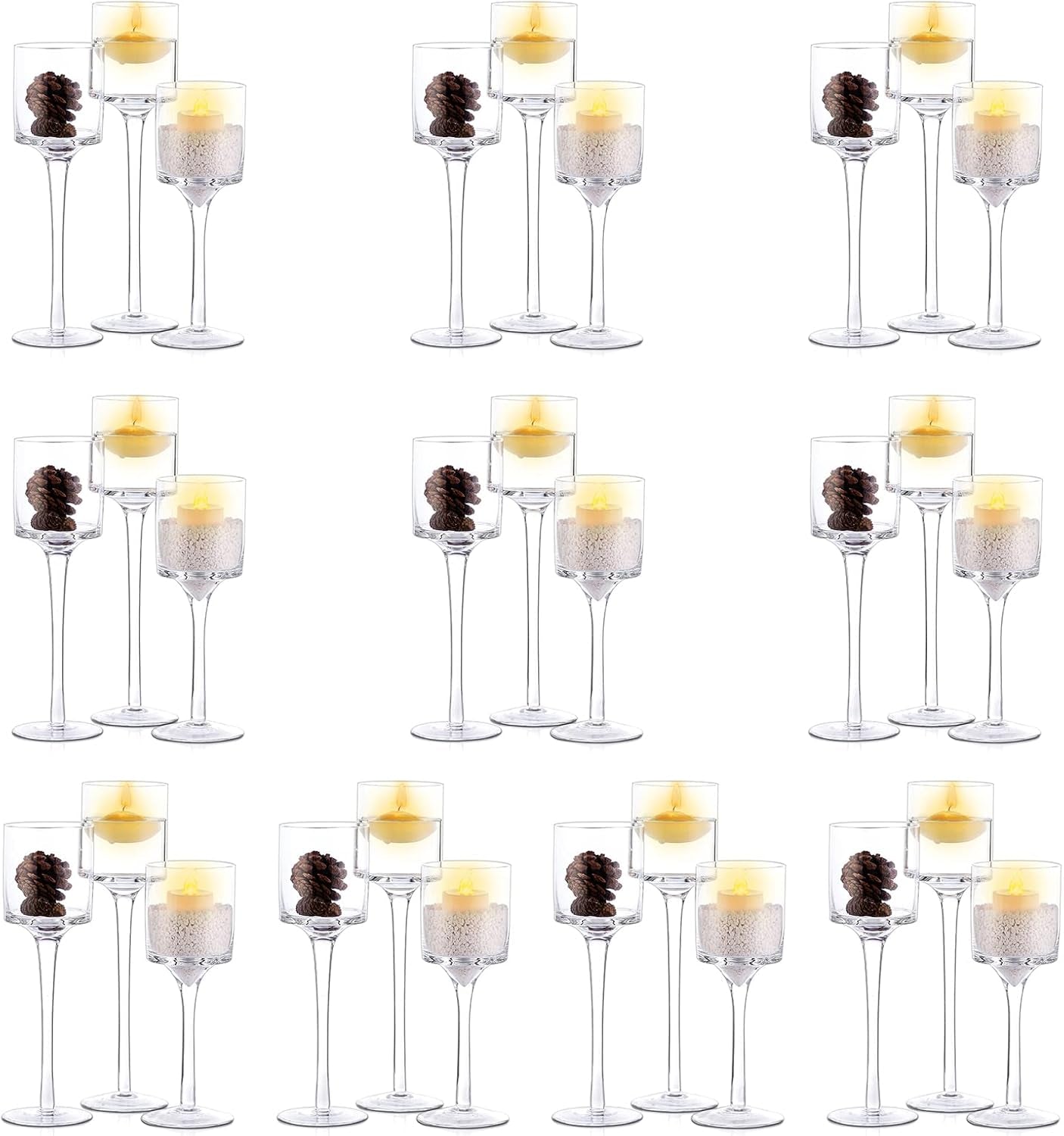 Elegant Tall Glass Pillar Candle Holders with 30 Tea Light Candles - Perfect for Wedding & Home Centerpiece Decor
