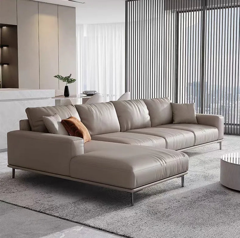 Sleek Italian Nordic Leather Sofa - Modern Small Corner Design for Your Living Room