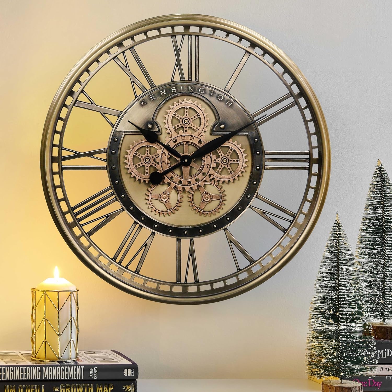 Oversized 28 Inch Gold Moving Gear Wall Clock - Modern Farmhouse Decor & Perfect Housewarming Gift!