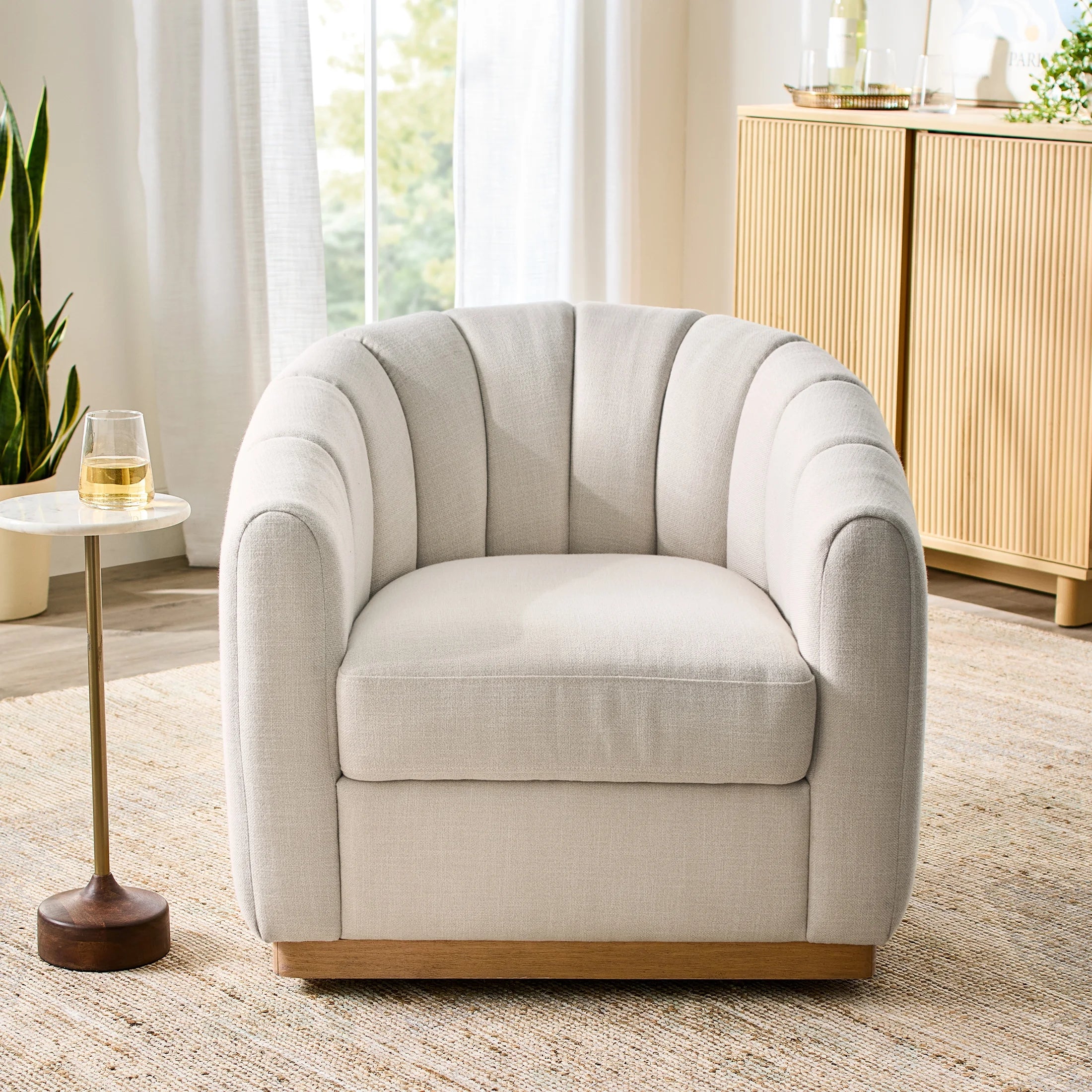 Elegant Lillian Cream Linen Accent Swivel Chair – Perfect for Your Home Decor!