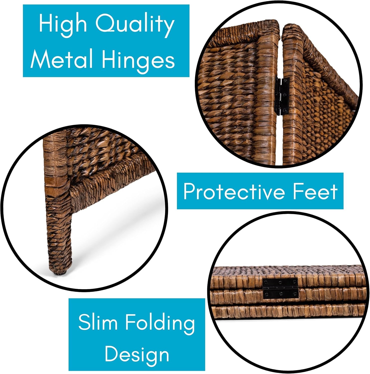 Elegant 3 Panel Seagrass Room Divider - Hand Woven Abaca - Stylish Folding Partition Screen in Brown Wash - Perfect Home Decor Accent