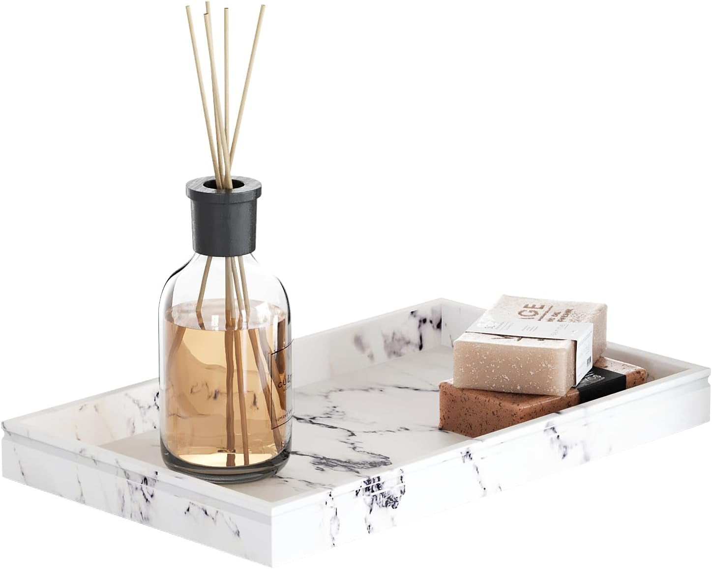 Elegant White Marble Decorative Tray - Versatile Coffee Table and Bathroom Display for Perfume and Accessories - 10" L x 6" W x 1" H