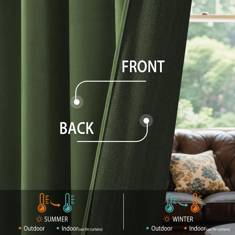 Luxurious Olive Green Velvet Blackout Curtains - Set of 2 Panels for Ultimate Privacy and Style