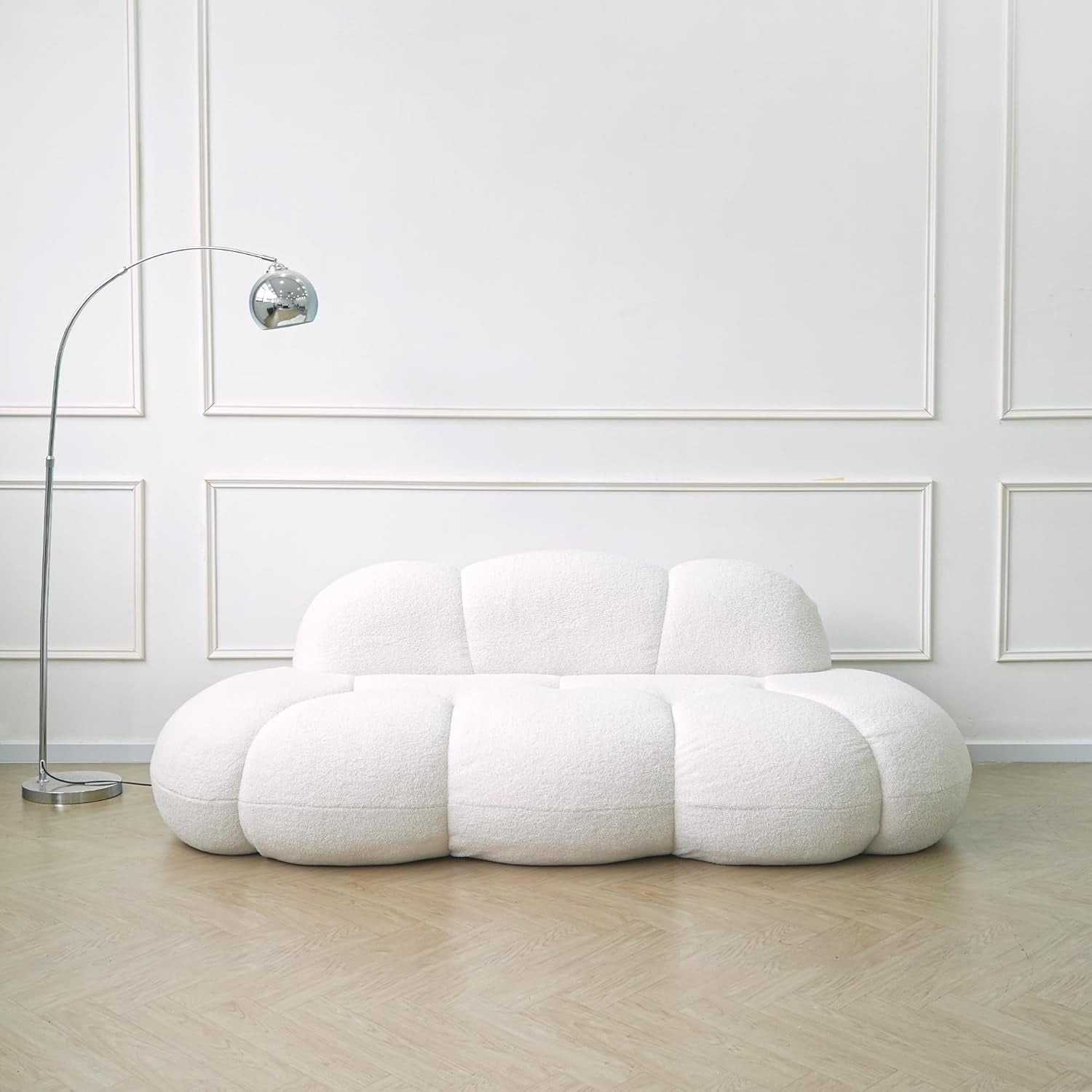 Modern Cloud Shaped Sofa - Comfy Upholstered Couch for Living Room & Bedroom, No Assembly Required, Perfect for Small Spaces (White)