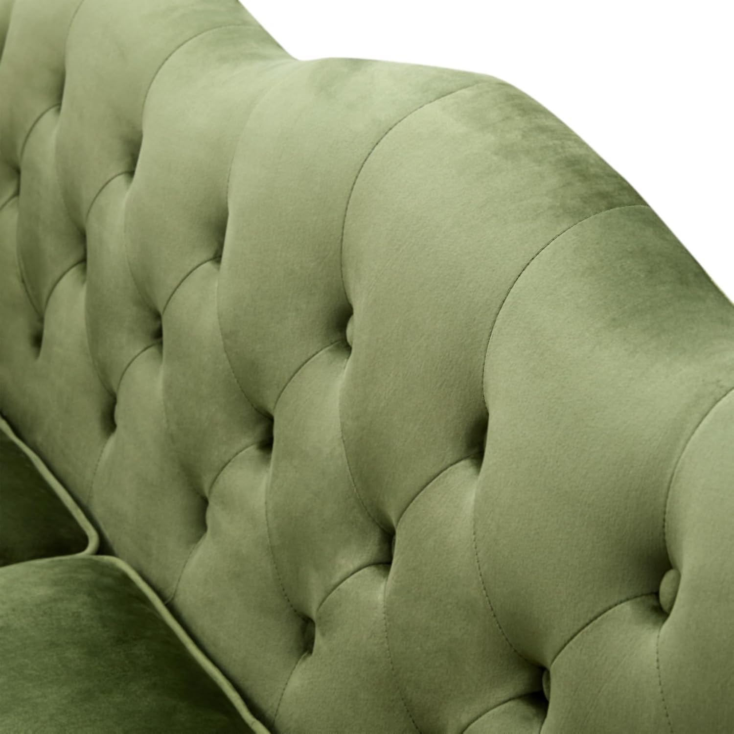 Luxurious 78" Velvet Green Sofa Couch - Modern 3-Seater with Button Tufting, Gold Trim, and Solid Wood Legs for Living Room or Apartment