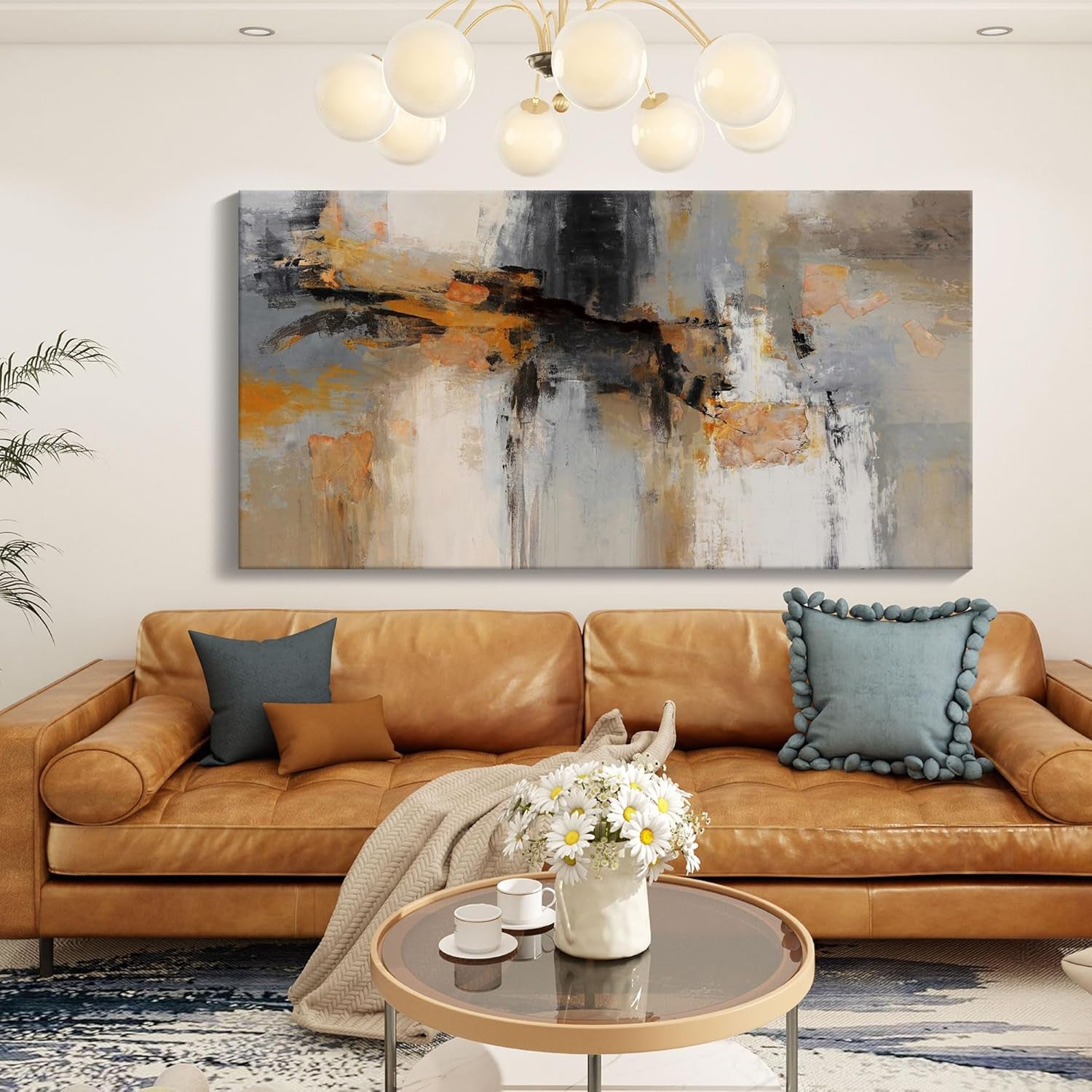 Stunning Gray and Yellow Abstract Canvas Art - Large Framed Wall Decor for Living Room, Bedroom, and Office