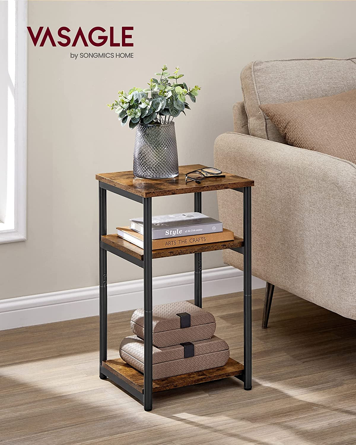 Rustic Brown & Classic Black Side Table - Versatile Small End Table & Tall Nightstand for Living Room, Bedroom, Office, and Bathroom - ULET273B01