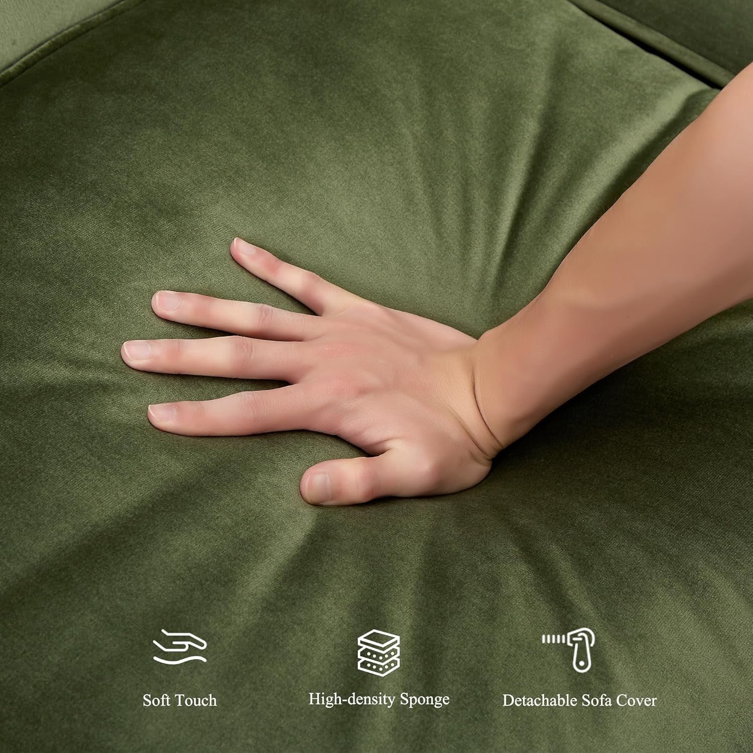 Luxurious 78" Velvet Green Sofa Couch - Modern 3-Seater with Button Tufting, Gold Trim, and Solid Wood Legs for Living Room or Apartment