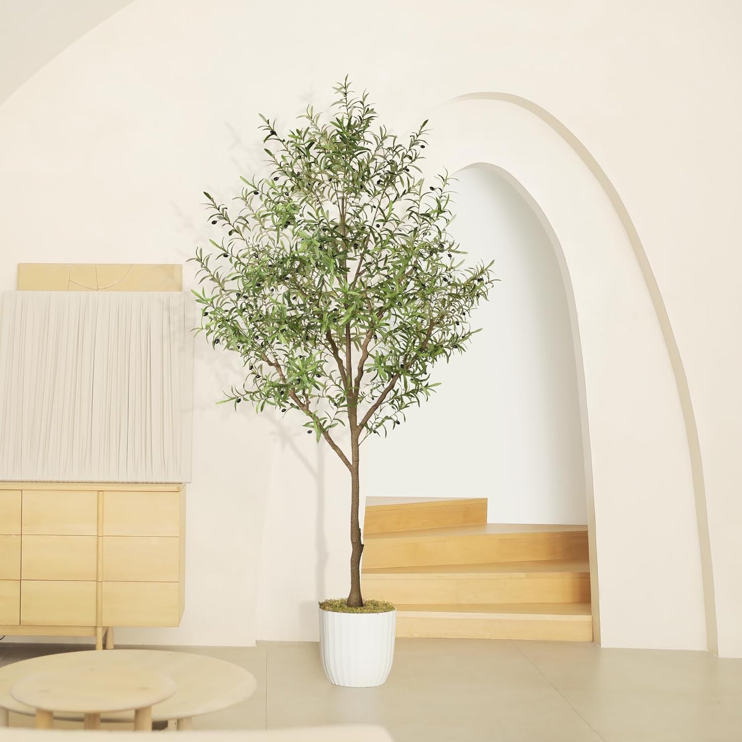 Stunning 9 Feet Artificial Olive Tree - Lifelike Faux Olive Tree with Natural Wood Trunk & Realistic Fruits for Elegant Home Decor