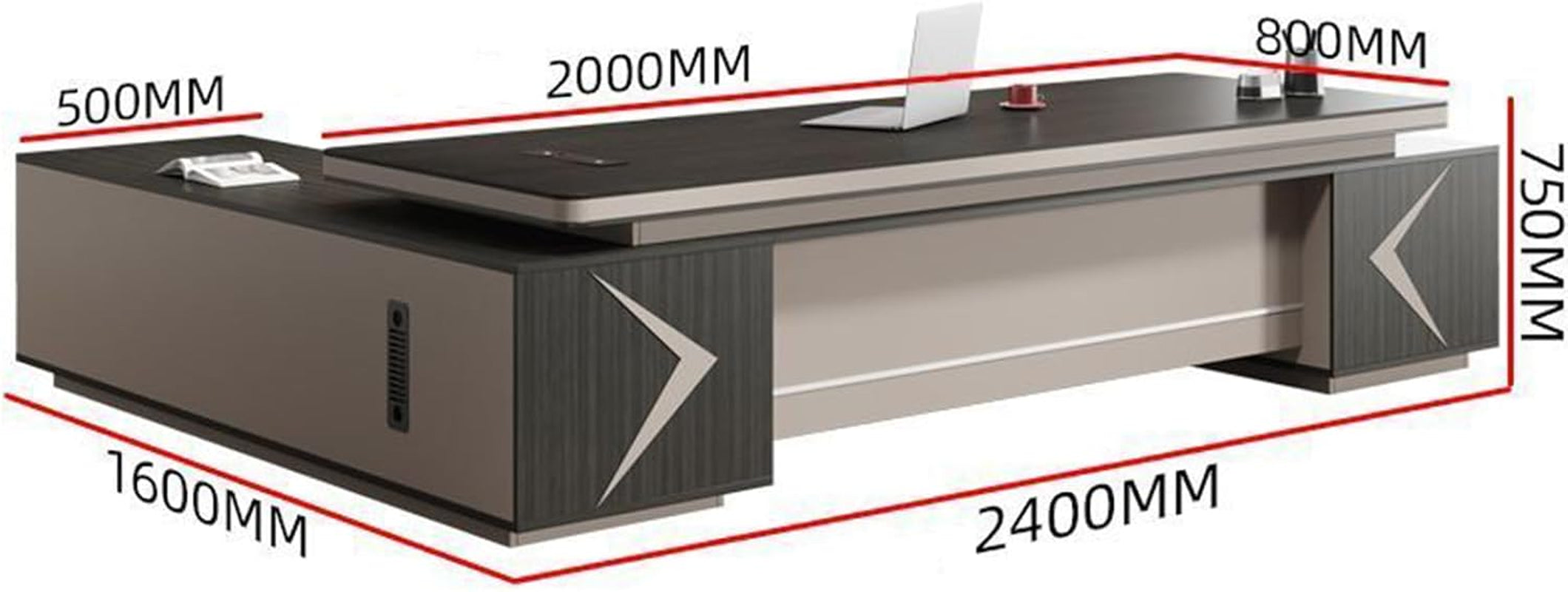Elegant Black Wood Executive Office Desk Set with Lateral Cabinet - Perfect for CEOs and Professionals