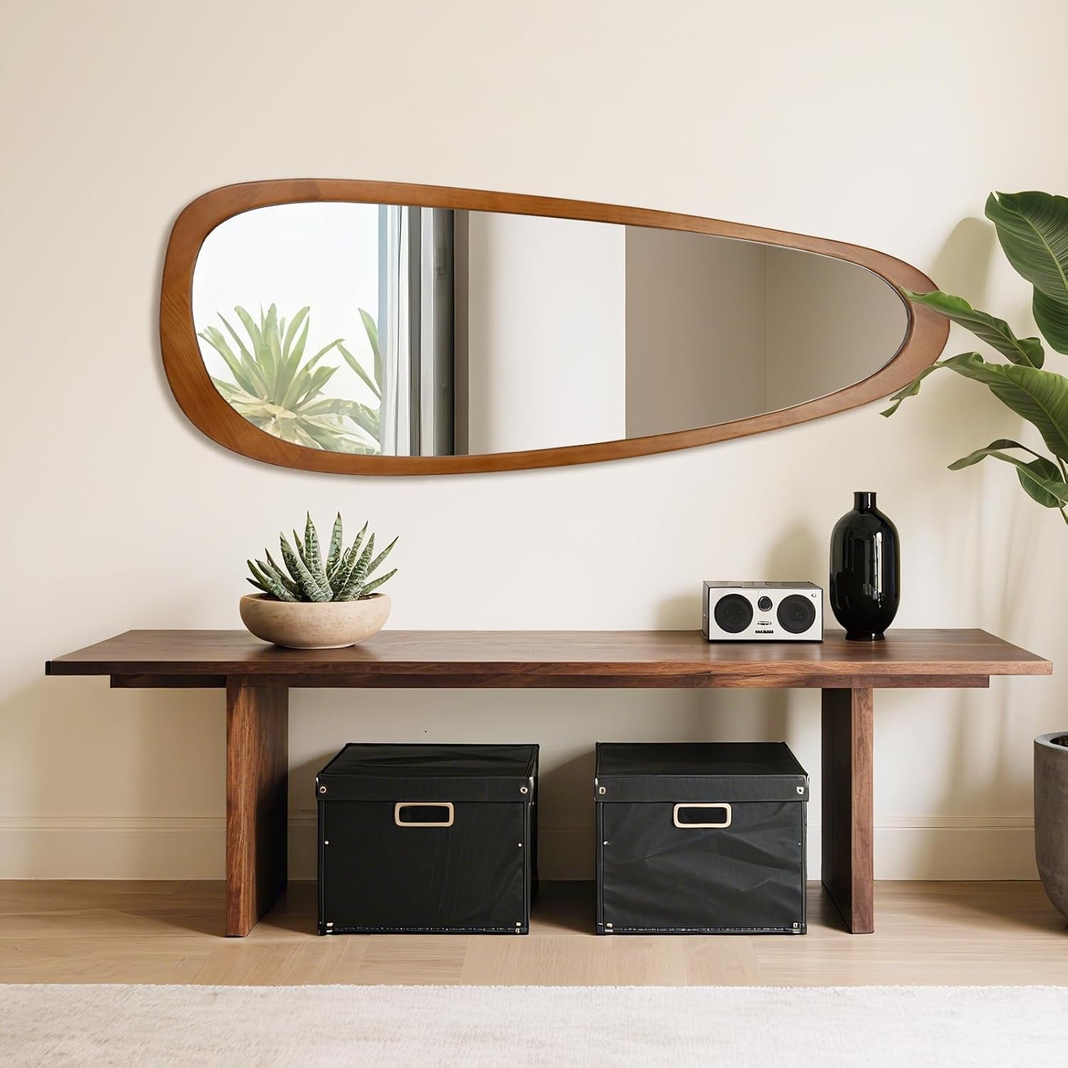 Elegant 60" x 22" Irregular Wooden Full-Length Wall Mirror - Perfect for Living Room, Bedroom, Entryway & Farmhouse Decor