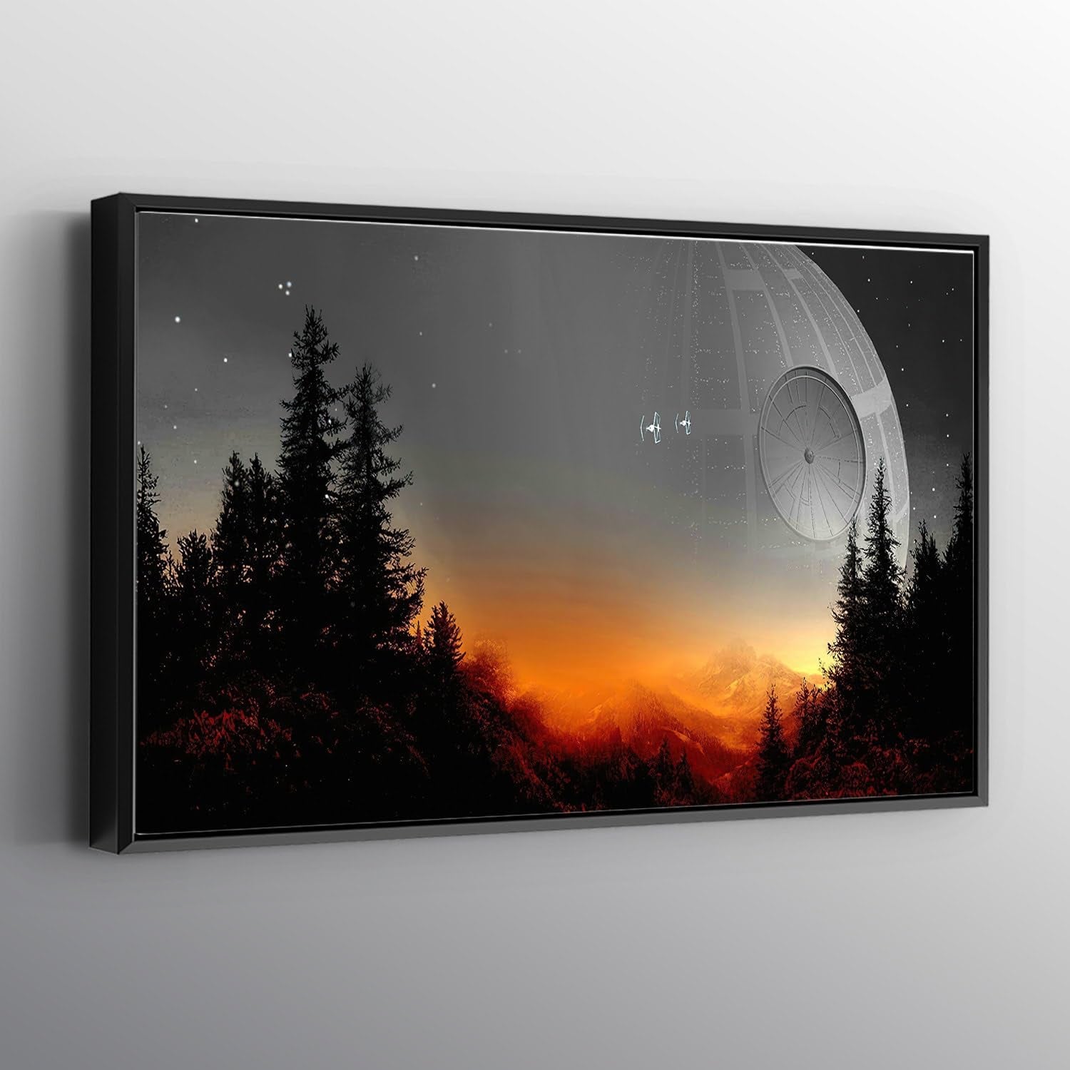 Death Star-Inspired Canvas Print Wall Art | Futuristic Space Station Artwork | Sleek Home Decor with Smooth Surface – Available in Various Sizes (45" x 30" Modern Black Framed)