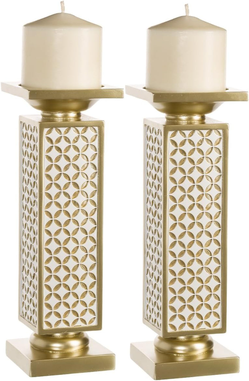 Schonwerk Diamond Lattice Pillar Candle Holders - Set of 2 Elegant Centerpiece Decorations for Dining and Living Rooms