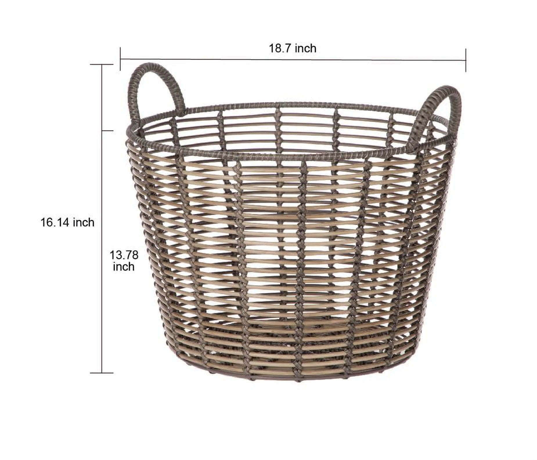 Oversized Round Poly Rattan Storage Basket with Stylish Handles