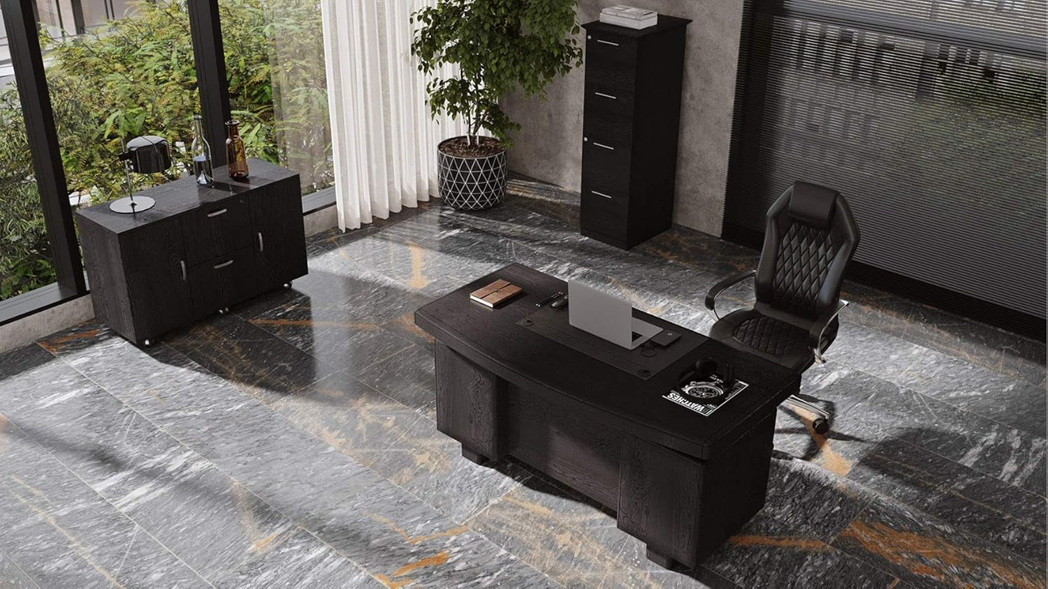 Sleek Black Modern Monroe Desk - Fixed Height for Stylish Workspaces