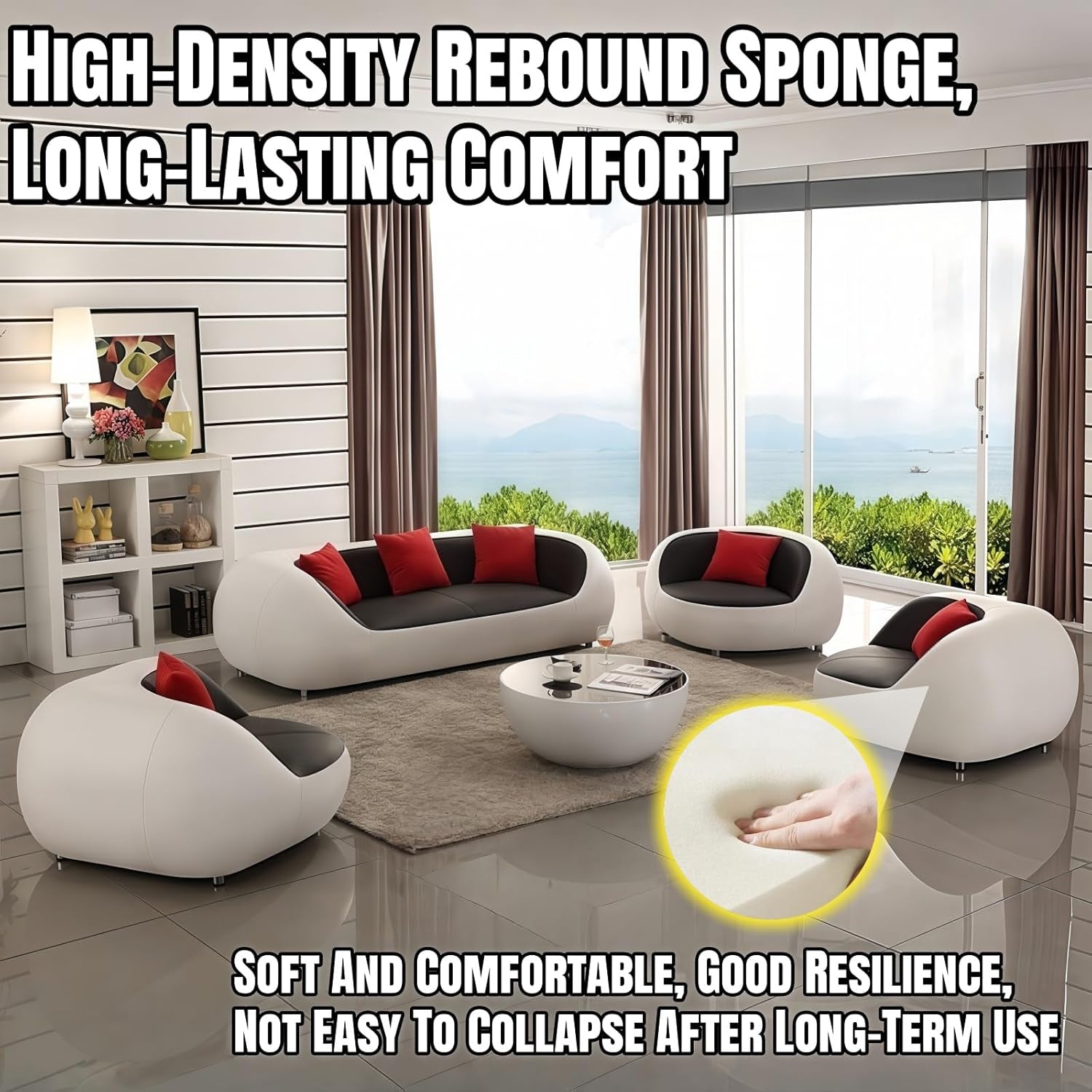 Elegant Modern Luxury Couch Set - Complete Sectional Sofa with Solid Wood Frame, Coffee Table, and 3 Chairs for Home, Office, and Lounge (82")