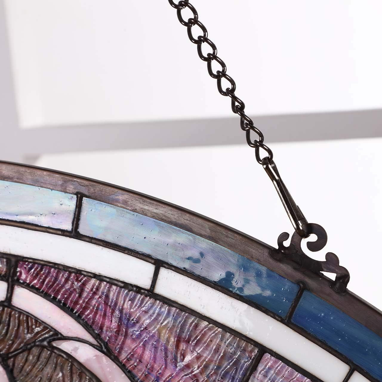 Lady Astor Demi-Lune Half-Round Stained Glass Window Panel for Home Décor, 36" W x 18" H, Tiffany Style, W10035