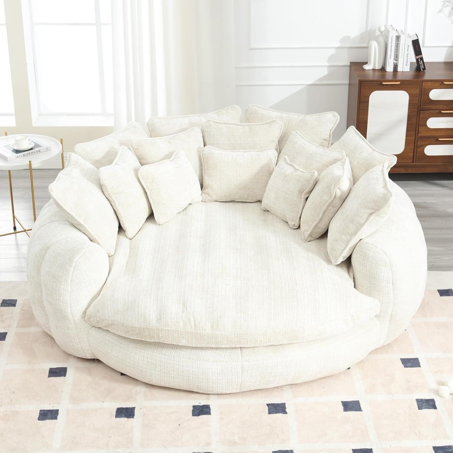 Luxurious 81.1' Oversized Round Chaise Lounge Chair | Extra Wide Indoor Sofa Bed with 14 Plush Pillows – Comfy Cloud Reading Couch & Fluffy Sleeper Sofa