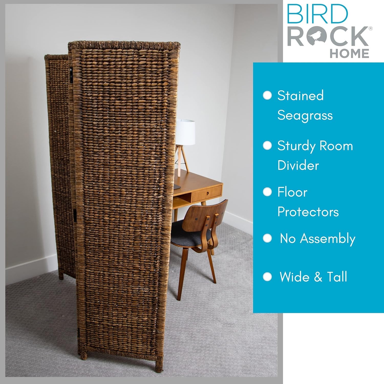 Elegant 3 Panel Seagrass Room Divider - Hand Woven Abaca - Stylish Folding Partition Screen in Brown Wash - Perfect Home Decor Accent