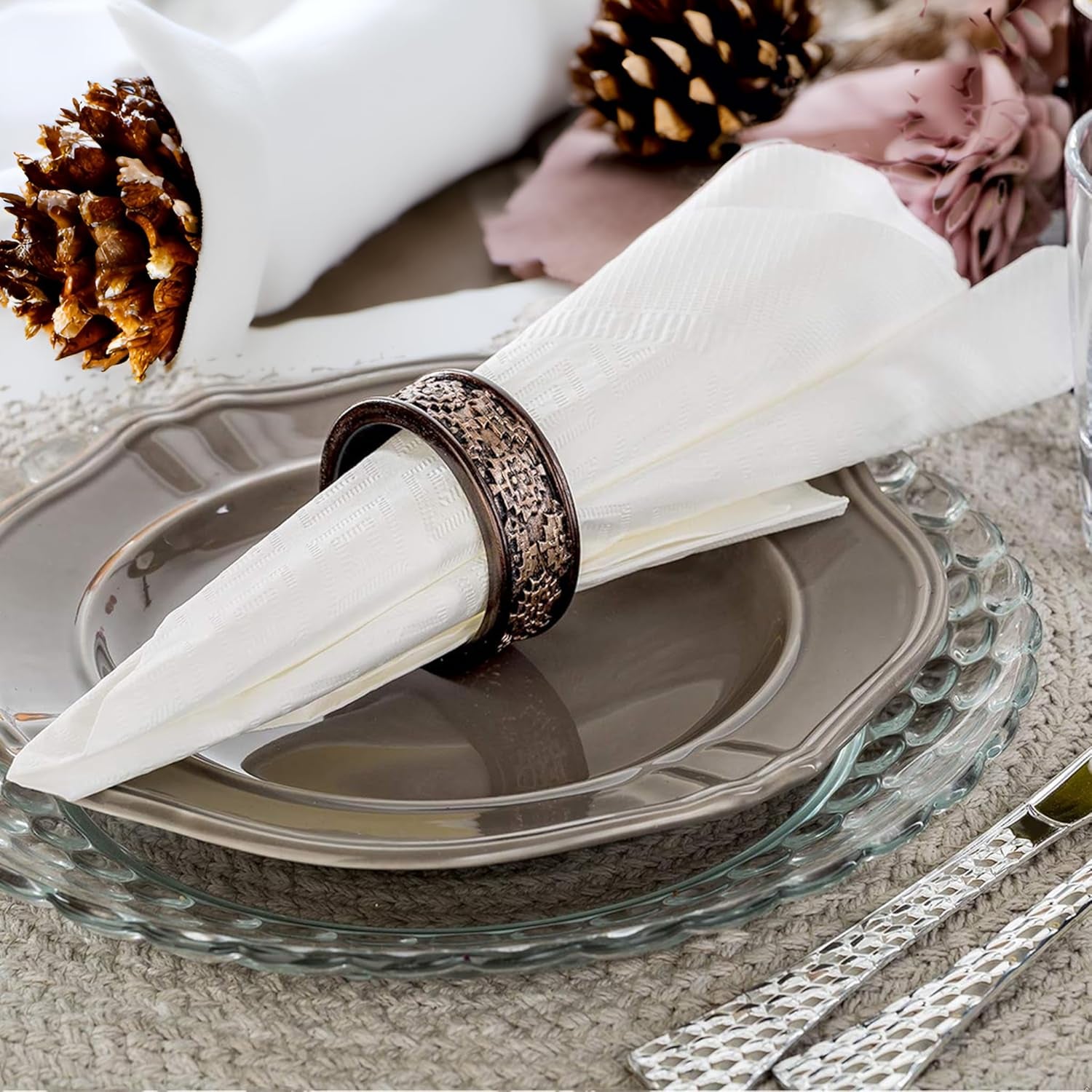 Dublin Brown Napkin Rings - Set of 6 Elegant Holders for Rustic Table Settings and Holiday Dinners
