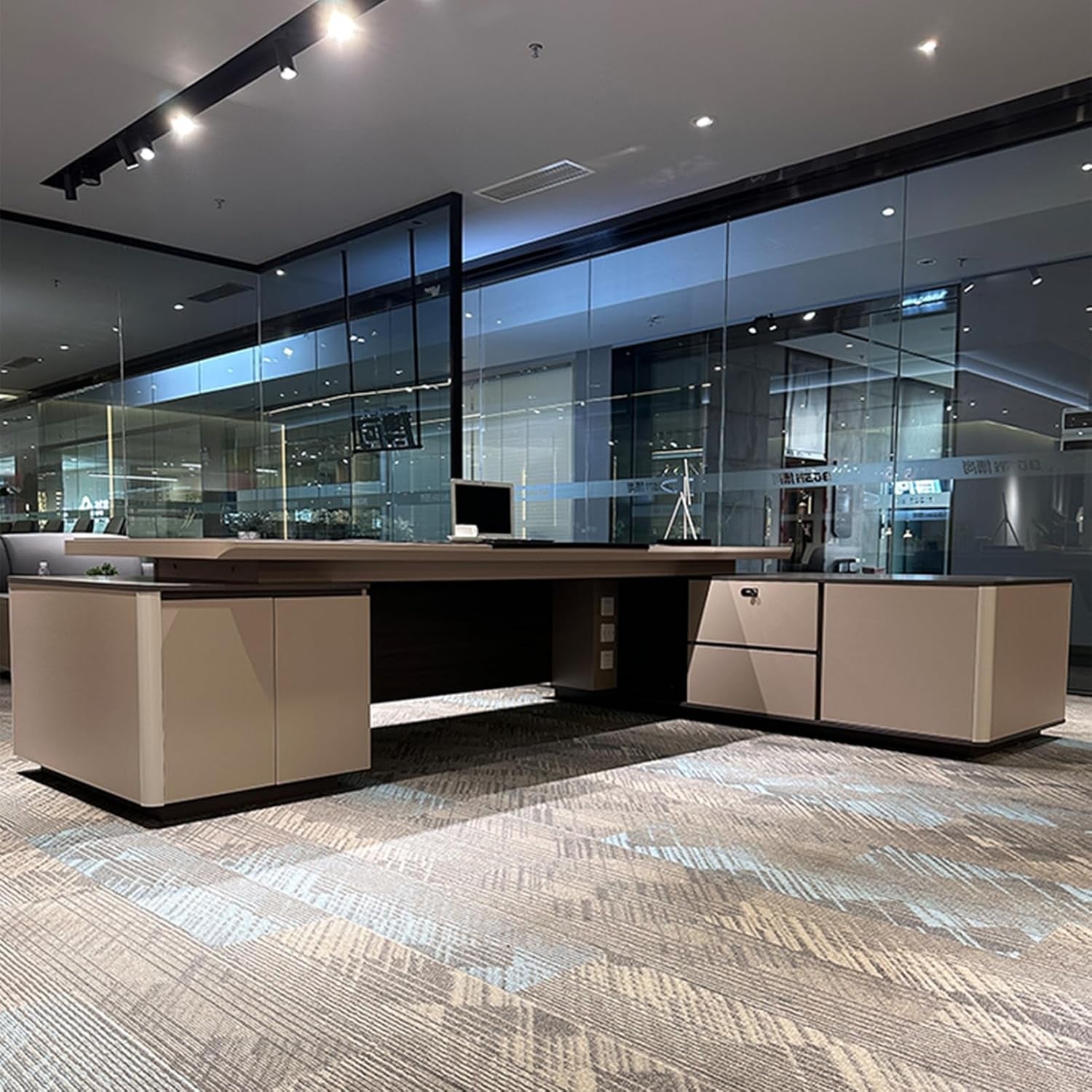 Modern 94-Inch L-Shaped Executive Office Desk with Storage Cabinet - Stylish & Functional Workstation for Home Office