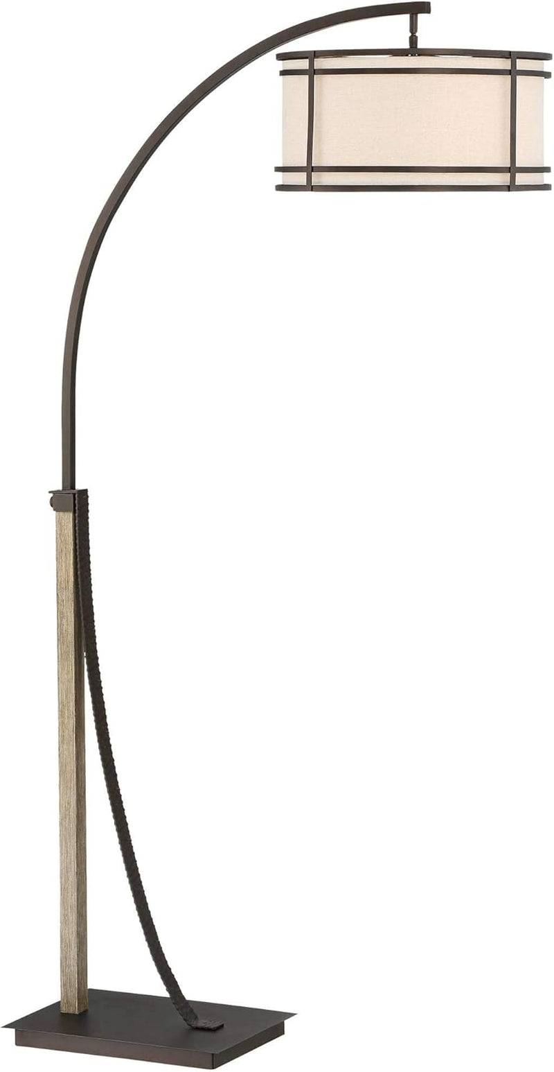 Gentry Industrial Rustic Arc Floor Lamp - 71.5" Tall Oil Rubbed Bronze with Oatmeal Fabric Drum Shade for Living Room, Bedroom, and Office Decor