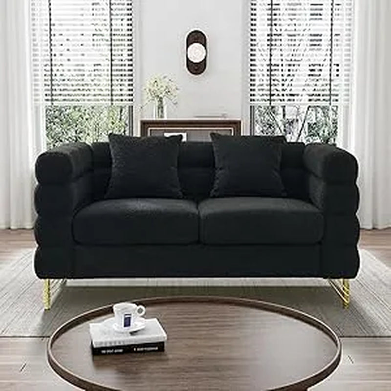 Modern Overstuffed Cloud Couch Loveseat Sofa with Pillows - Comfy 59" Deep Seat Boucle Sherpa Design for Your Living Room