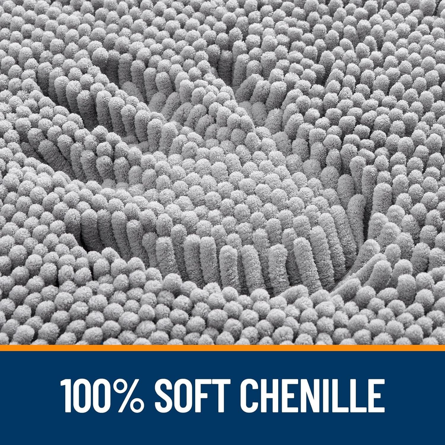 Ultra-Soft Chenille Bathroom Rugs 30x20 - Quick-Dry, Machine Washable, Non-Slip Rubber Backing - Stylish Grey Bath Mats for Tub and Shower Decor