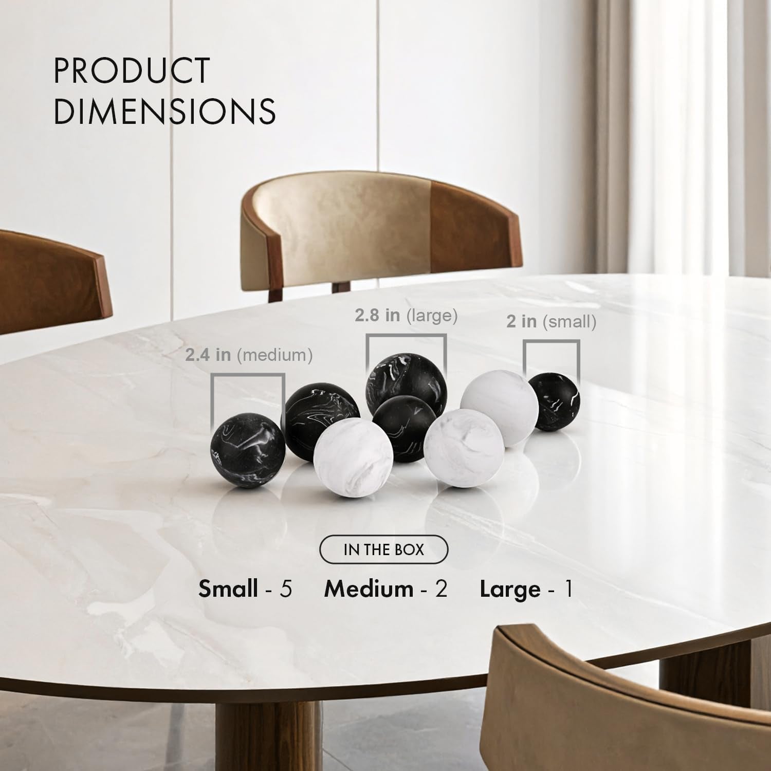 Elegant Marble-Patterned Decorative Bowl with Complementary Set of 8 Balls for Coffee Table Centerpiece and Dining Room Decor