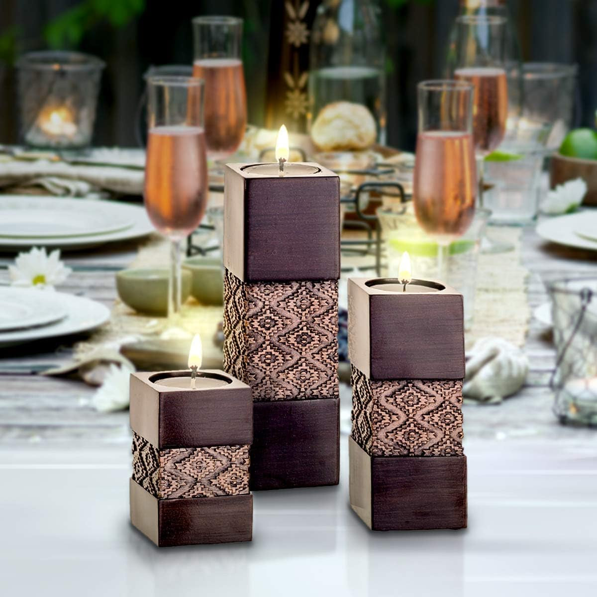 Dublin Brown Set of 3 Tealight Candle Holders - Elegant Centerpieces for Living and Dining Room Decor, Ideal for Coffee Tables, Fireplaces, Entrances, or Bathrooms