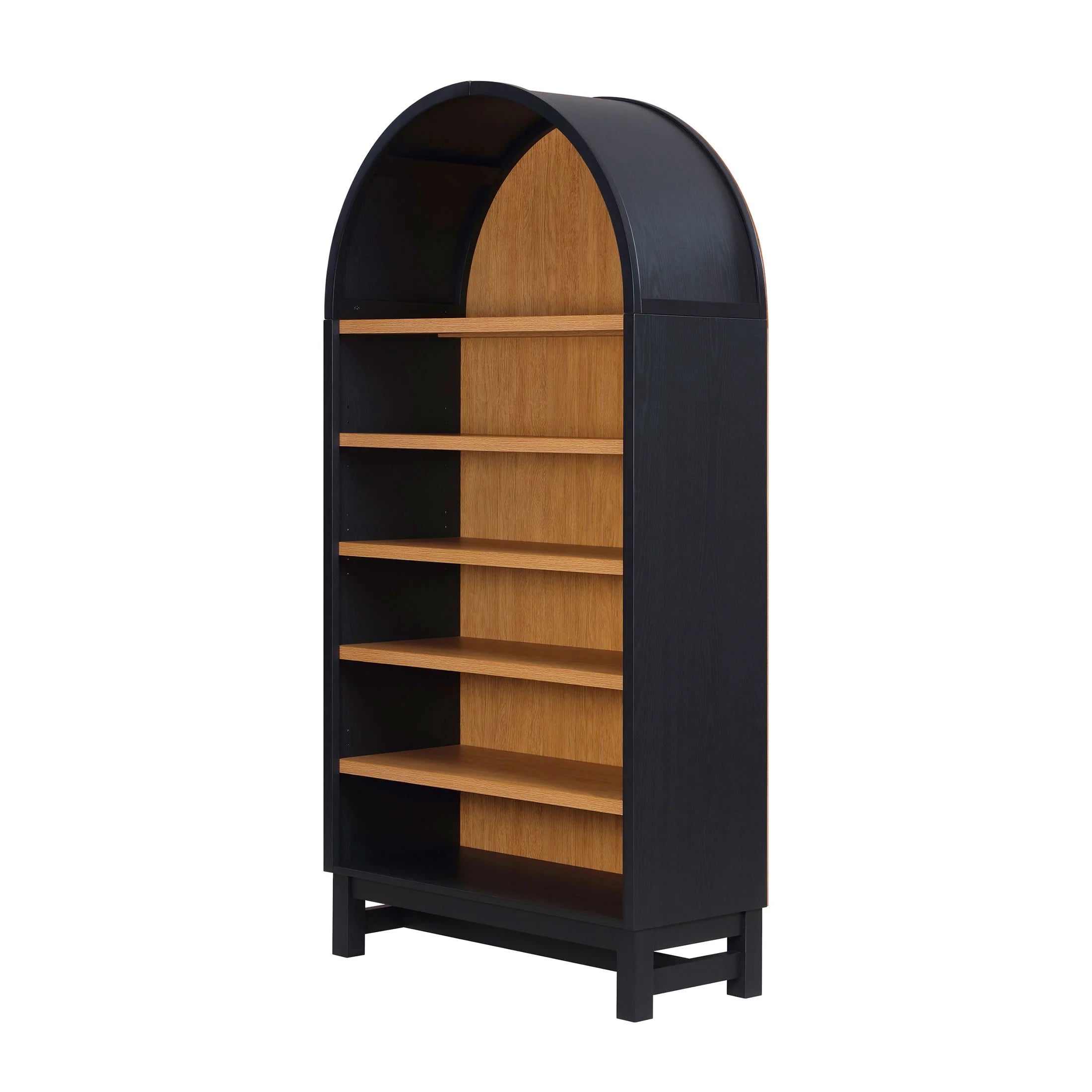 Stylish Juliet Open Arch Bookcase in Rich Black and Light Honey Finish