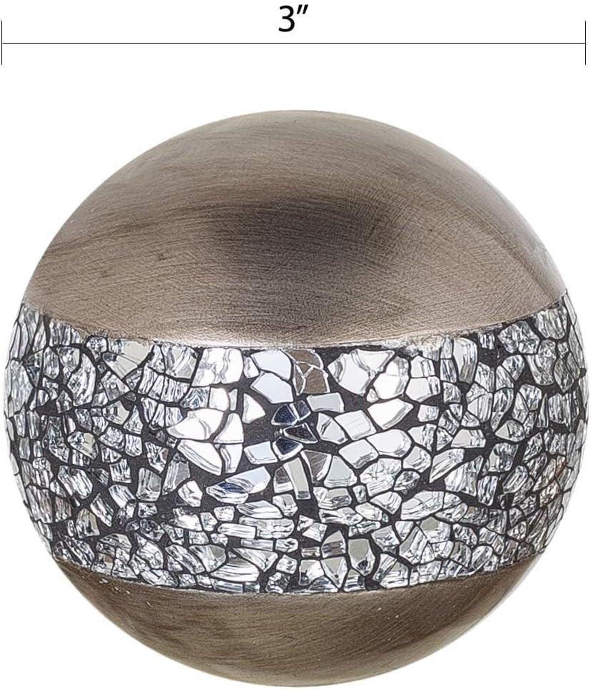 Schonwerk Silver Decorative Centerpiece Bowl with Three Matching Orbs - Elegant Coffee Table Décor with Resin Spheres for Living and Dining Rooms