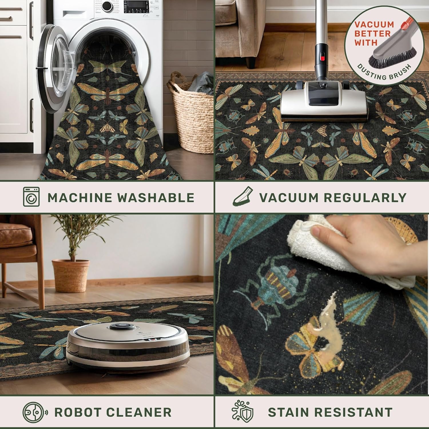Luxurious Large Black Area Rug - Soft & Stain Resistant 9x12 for Living & Dining Rooms, Unique Insect Bug Home Décor, Perfect Under Bed Addition