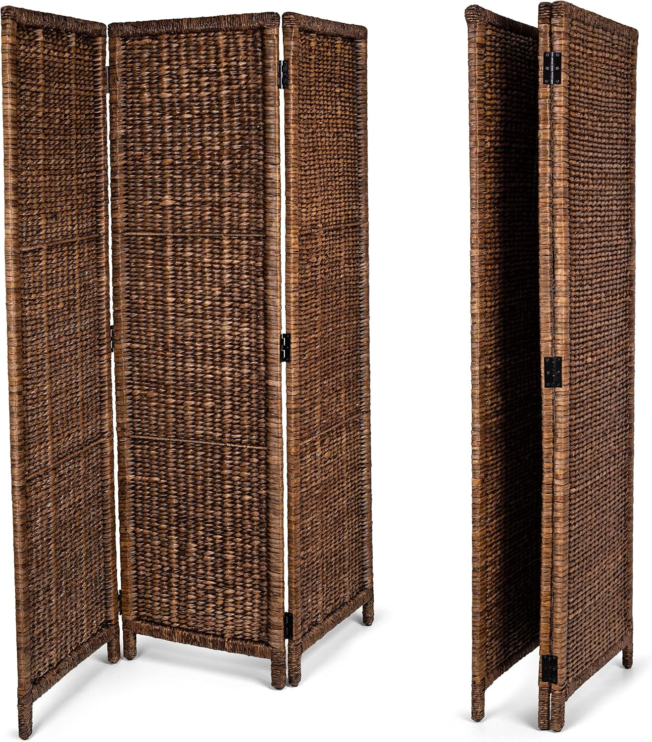 Elegant 3 Panel Seagrass Room Divider - Hand Woven Abaca - Stylish Folding Partition Screen in Brown Wash - Perfect Home Decor Accent