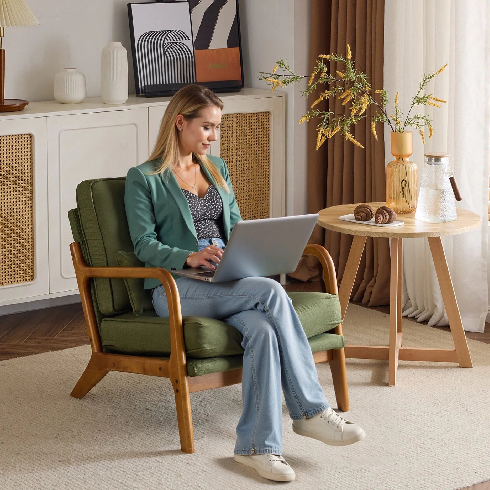 Stylish Green Linen Upholstered Accent Chair for Modern Living Spaces