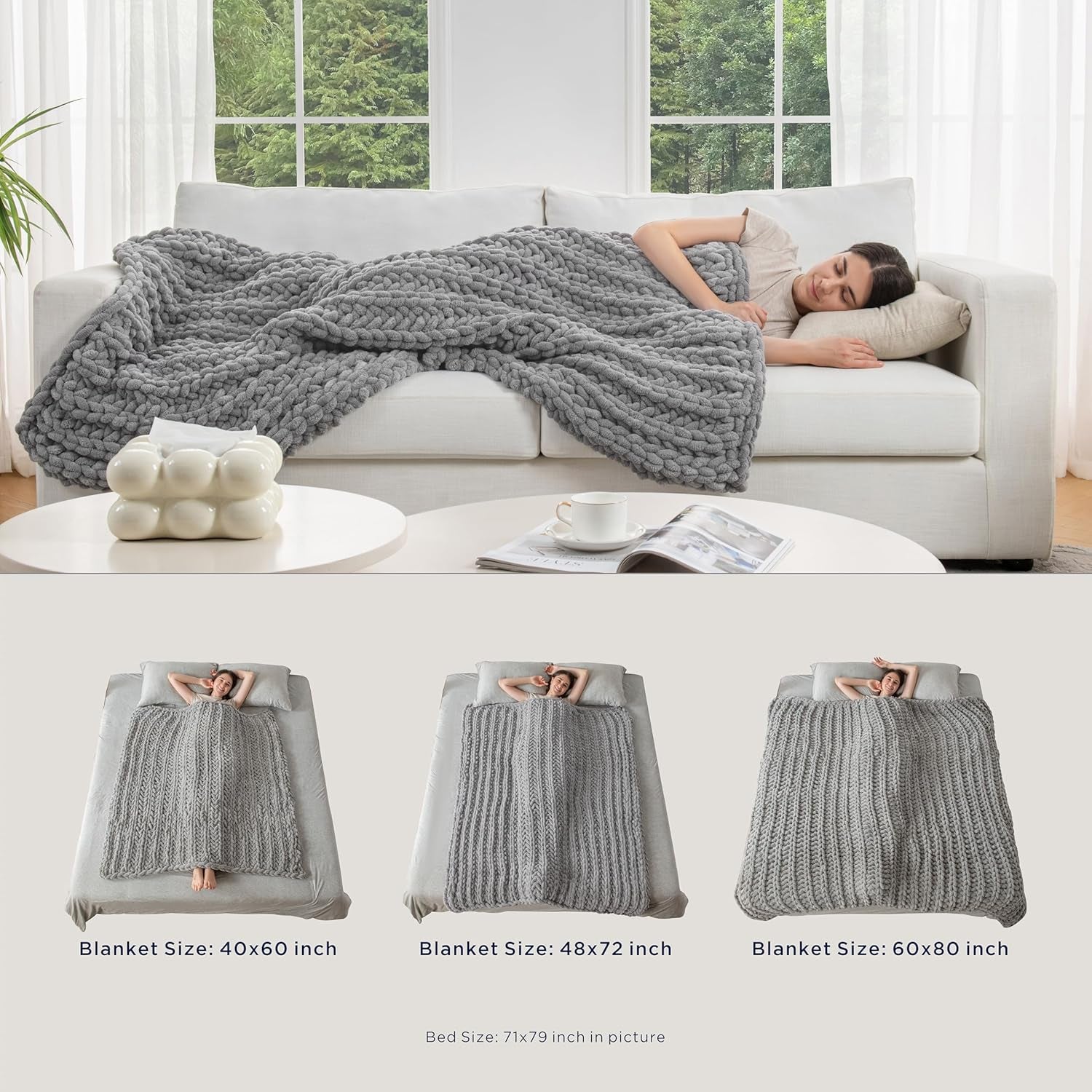 Handcrafted 15 lb Soft Knitted Weighted Blanket, 48" x 72" Breathable Chunky Knit Gravity Blanket, Ideal Home Decor for Sofa, Couch, and Bed, Brown