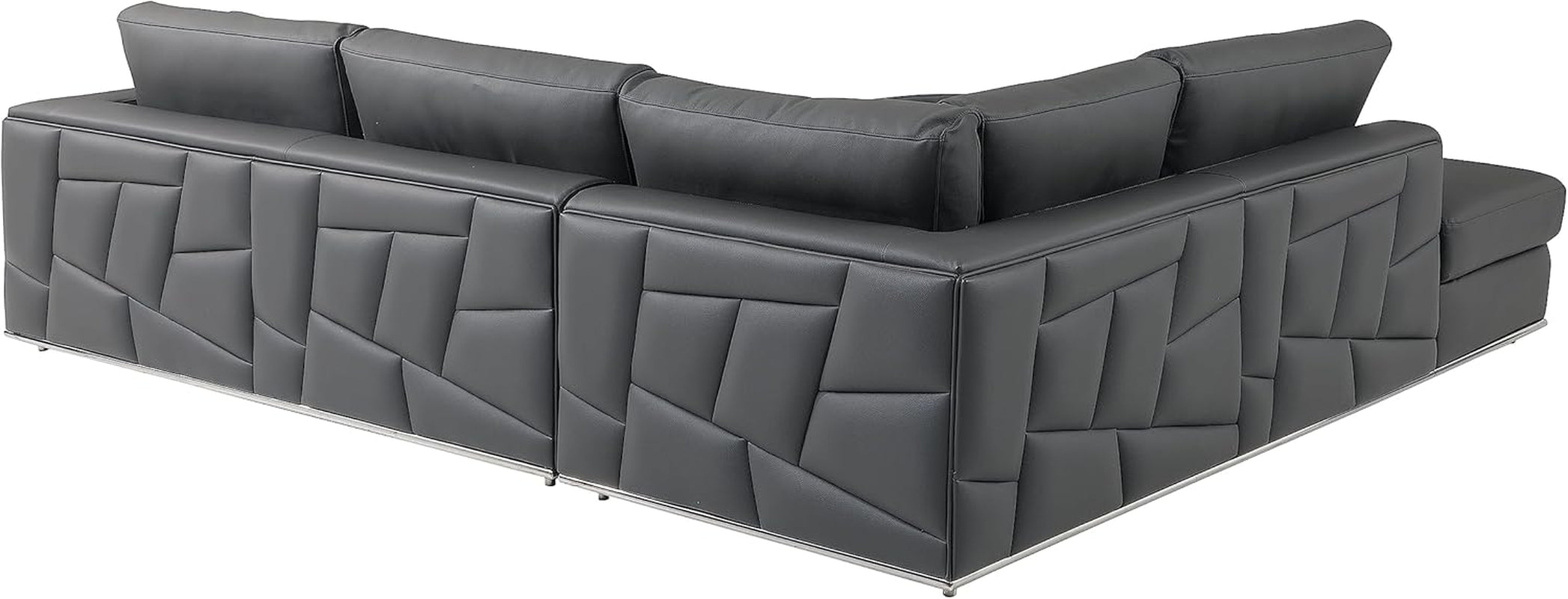 Luxurious Surton Dark Gray Top Grain Italian Leather L-Shaped Sectional Sofa for Modern Living Room & Home Office - 117" Width, Left Arm Facing