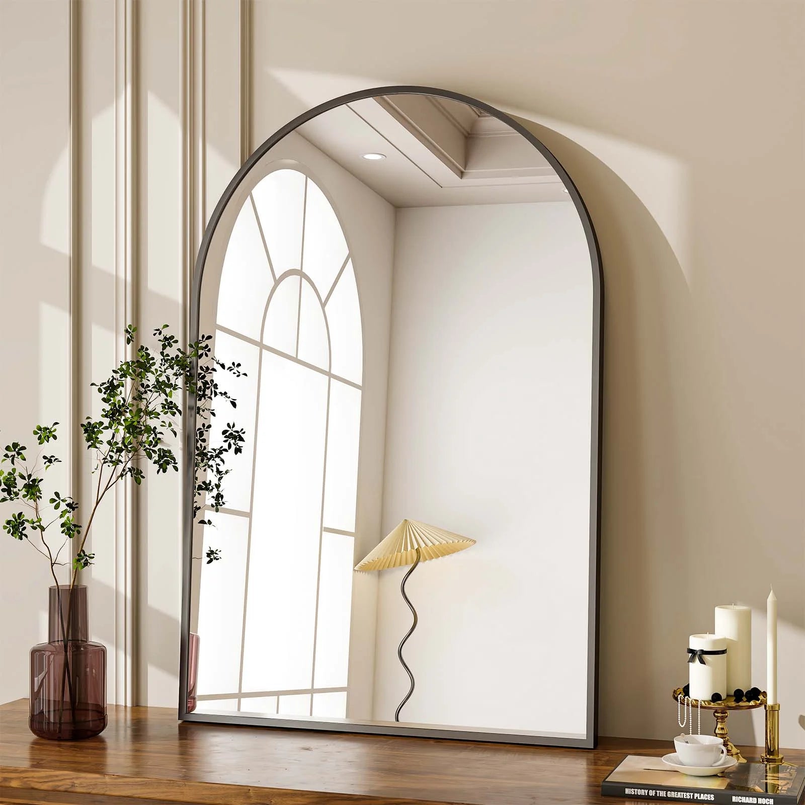 Stylish 24"X 36" Arched Black Bathroom Wall Mirror - Perfect Vanity Accent