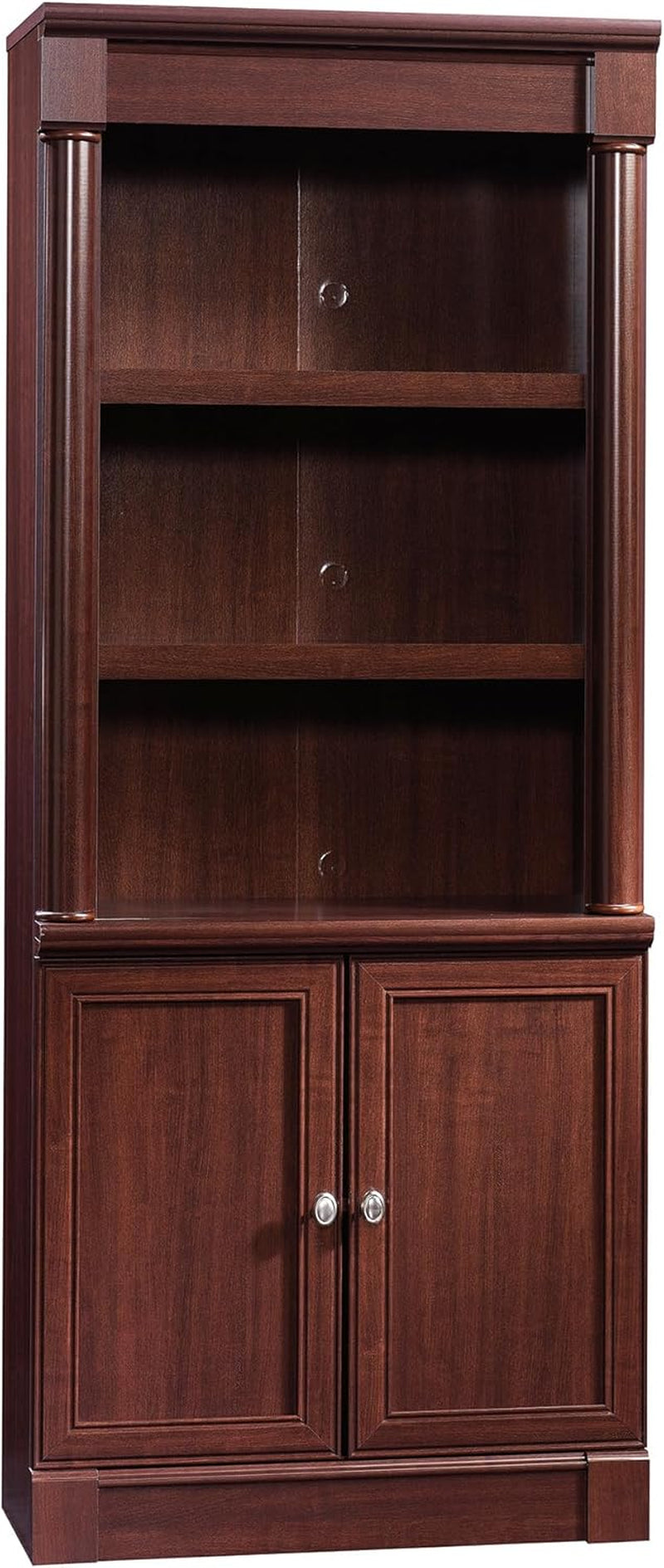 Elegant Palladia Book Shelf with Adjustable Shelves and Storage Doors - Stylish Library Bookcase in Select Cherry Finish