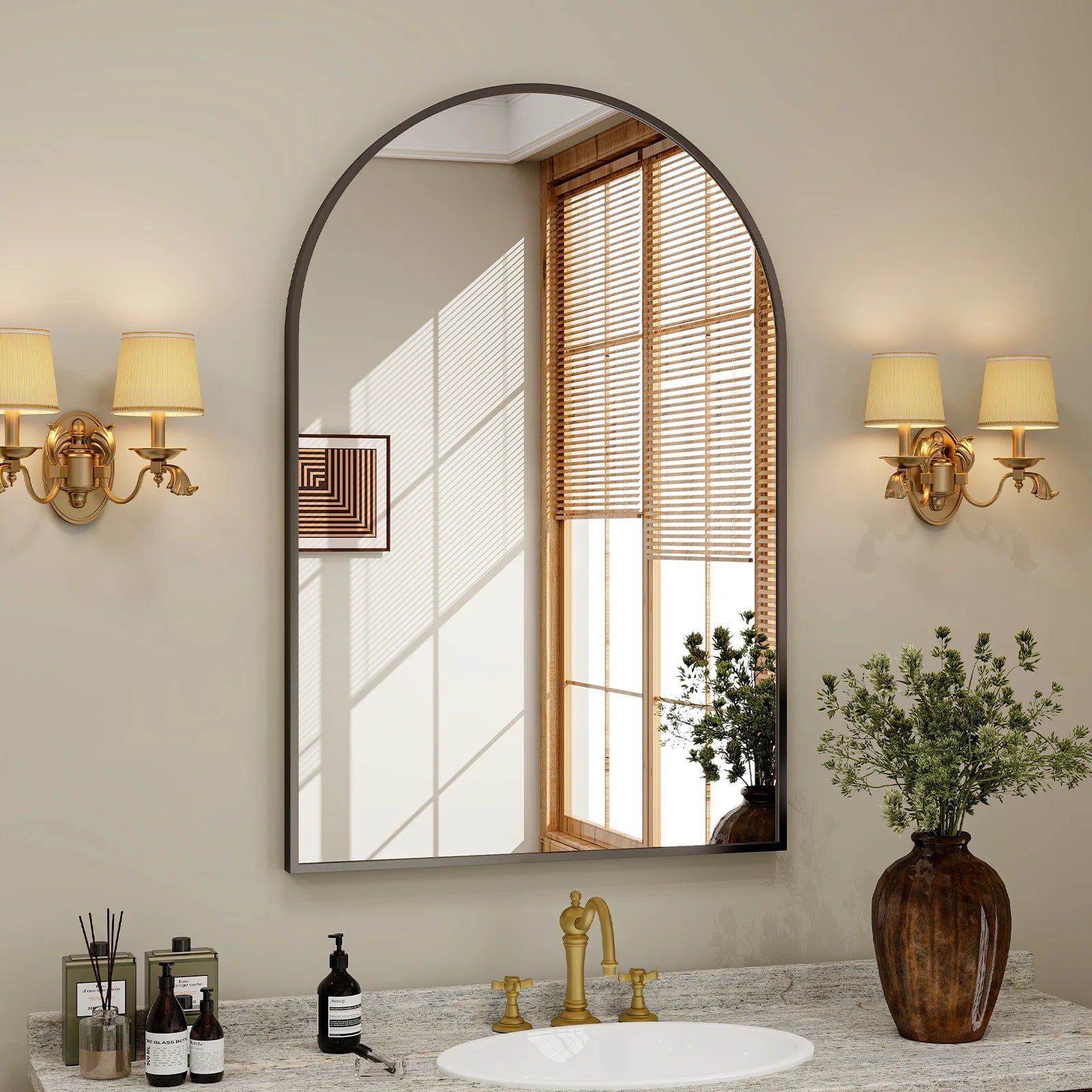 Stylish 24"X 36" Arched Black Bathroom Wall Mirror - Perfect Vanity Accent