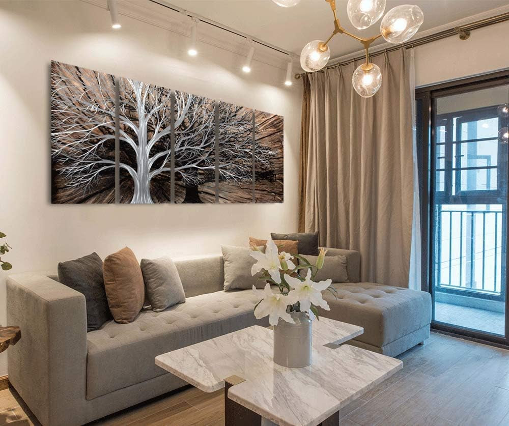 Tree of Life Metal Wall Art Set - Artisan 3D Aluminum Sculpture for Home Decor, Ideal Accent for Living Room, Bedroom, or Office