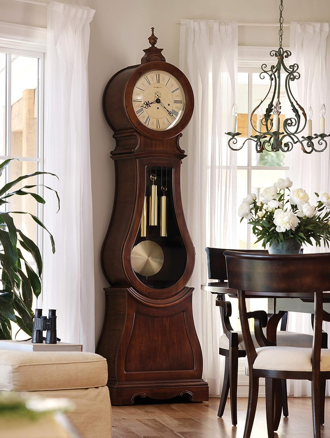 Elegant Volhard Grandfather Clock II - Wood Finish with Convex Glass, Single-Chime German Movement, Cream Dial Pendulum - Perfect for Bedroom & Home Decor