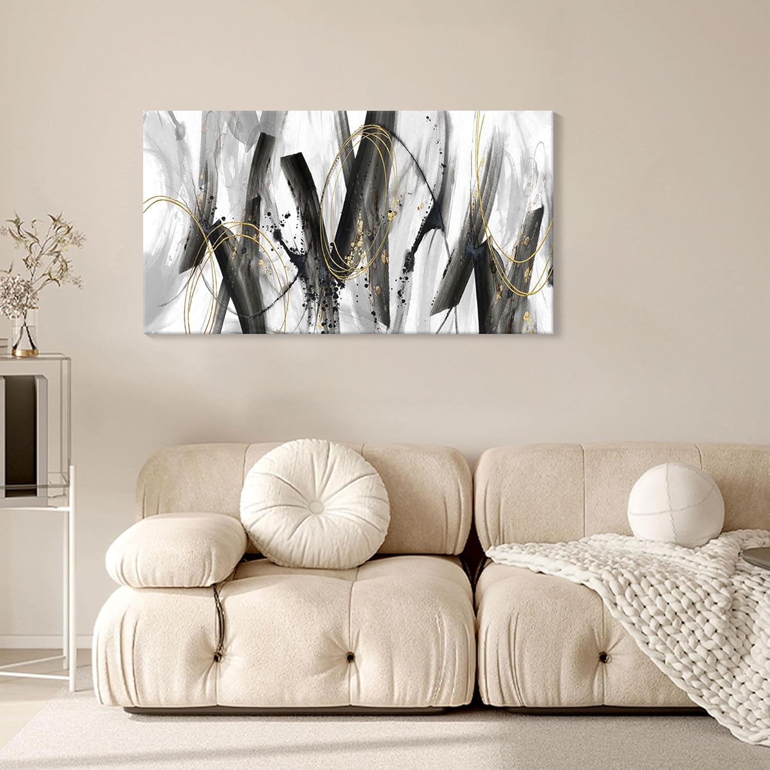 Large Abstract Black and Gold Wall Art - Elegant Modern Decor for Living Room, Bedroom, and Office