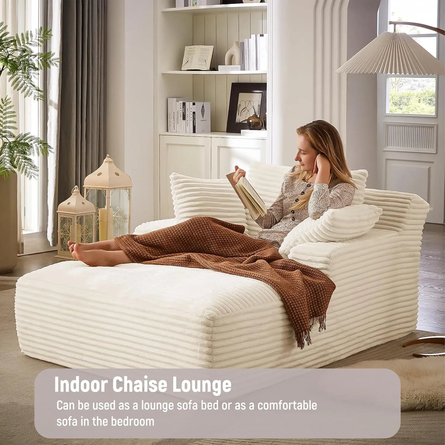 Luxurious Oversized Corduroy Chaise Lounge Chair with 3 Plush Pillows - Comfy Sleeper Sofa & Recliner for Ultimate Relaxation